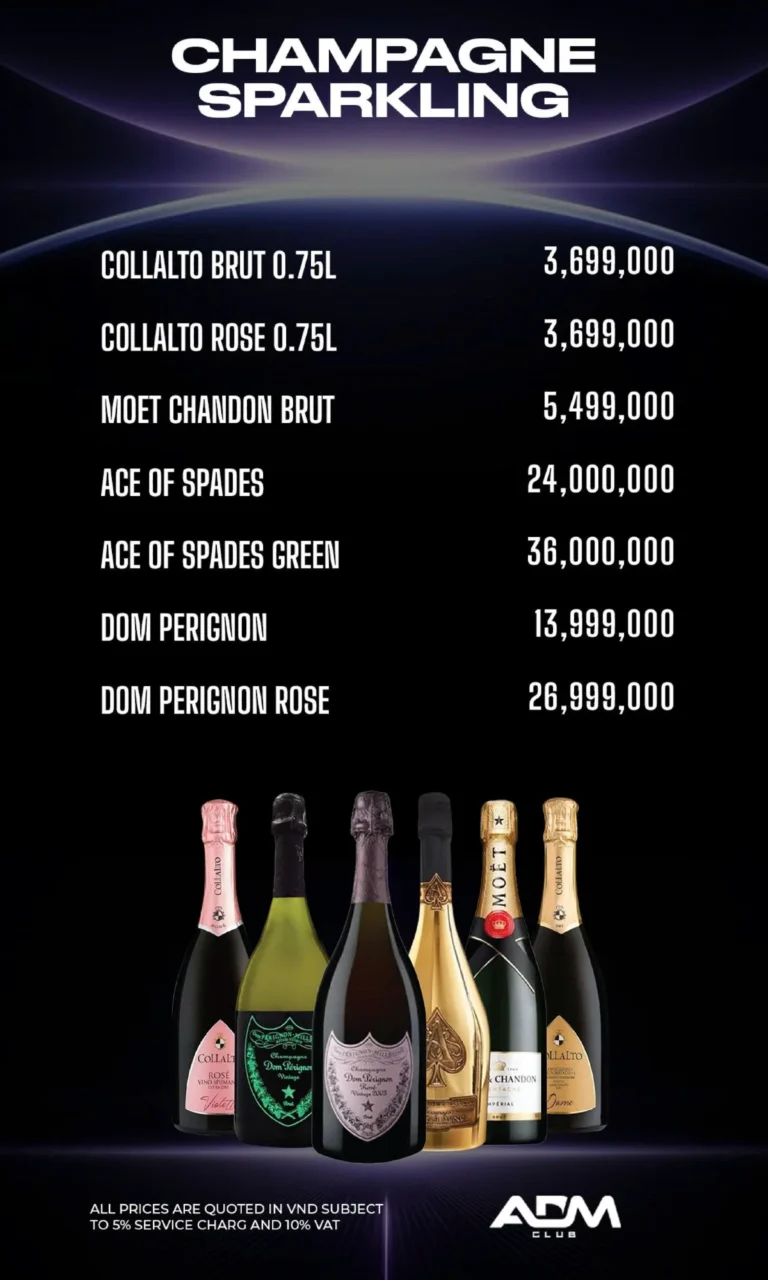 Menu ADM Club – Champagne và vang nổ